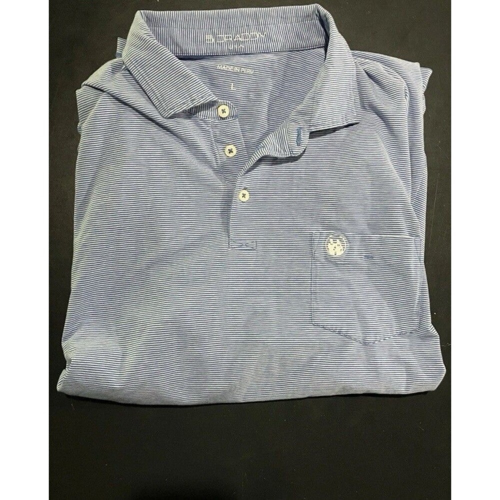 Men’s B Draddy Size Large White And Blue Striped Pima Cotton Polo Performance